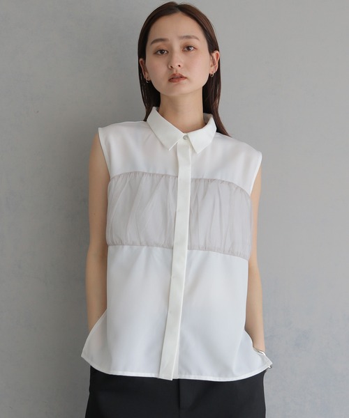 &g'aime(アンジェム)の「【&g'aime 】チュールビスチェレイヤードシャツ Tulle Bustier Layered Shirt(シャツ/ブラウス・レディース・ブラック/ブラウン/ホワイト・FREE)」の2枚目の写真