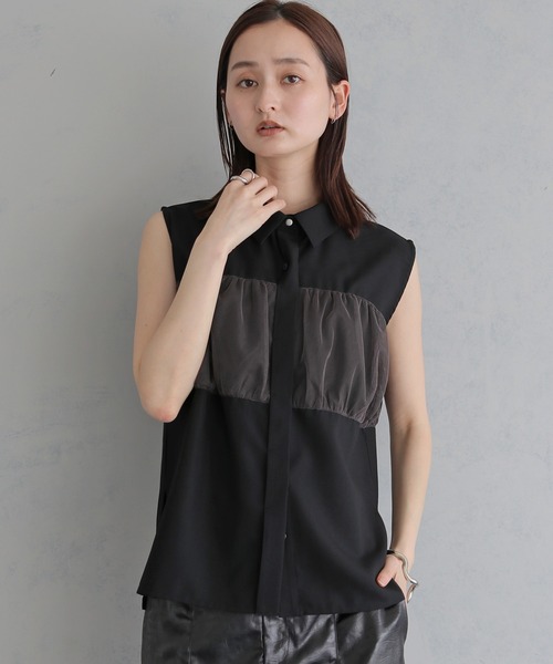 &g'aime(アンジェム)の「【&g'aime 】チュールビスチェレイヤードシャツ Tulle Bustier Layered Shirt(シャツ/ブラウス・レディース・ブラック/ブラウン/ホワイト・FREE)」の3枚目の写真