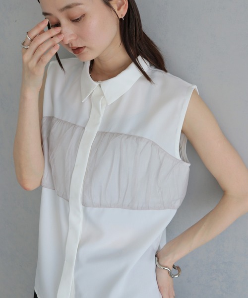 &g'aime(アンジェム)の「【&g'aime 】チュールビスチェレイヤードシャツ Tulle Bustier Layered Shirt(シャツ/ブラウス・レディース・ブラック/ブラウン/ホワイト・FREE)」の7枚目の写真