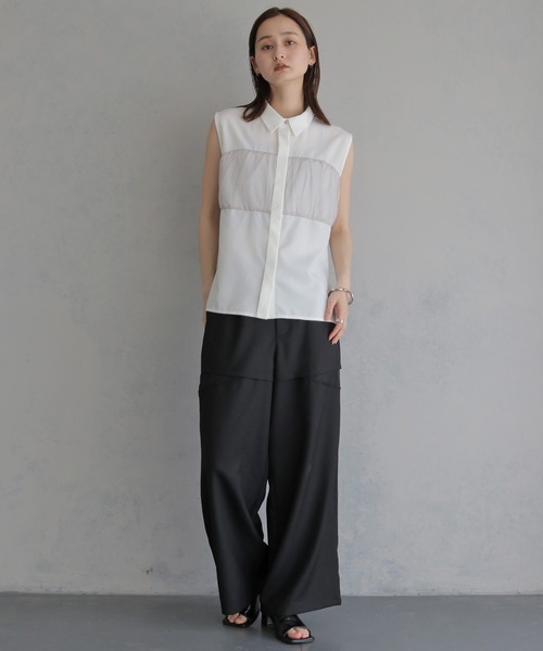 &g'aime(アンジェム)の「【&g'aime 】チュールビスチェレイヤードシャツ Tulle Bustier Layered Shirt(シャツ/ブラウス・レディース・ブラック/ブラウン/ホワイト・FREE)」の12枚目の写真