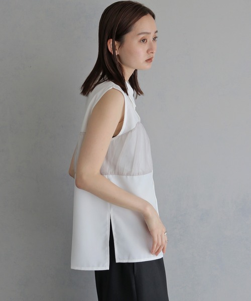 &g'aime(アンジェム)の「【&g'aime 】チュールビスチェレイヤードシャツ Tulle Bustier Layered Shirt(シャツ/ブラウス・レディース・ブラック/ブラウン/ホワイト・FREE)」の8枚目の写真