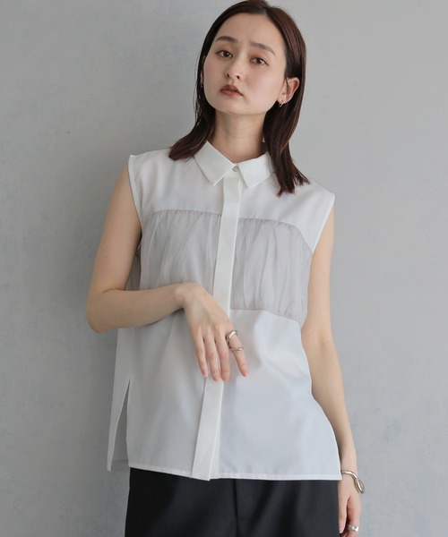 &g'aime(アンジェム)の「【&g'aime 】チュールビスチェレイヤードシャツ Tulle Bustier Layered Shirt(シャツ/ブラウス・レディース・ブラック/ブラウン/ホワイト・FREE)」の5枚目の写真