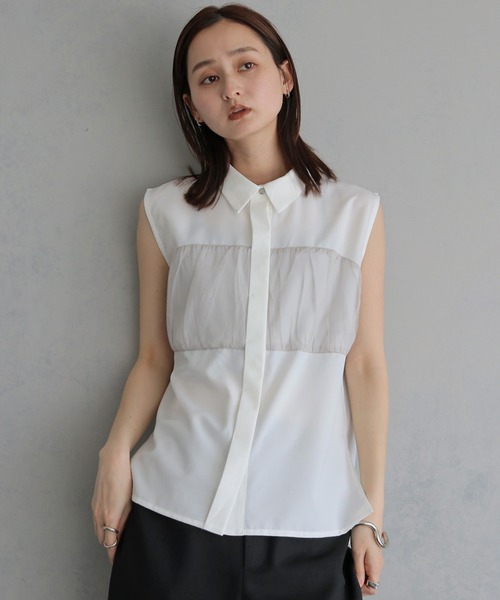 &g'aime(アンジェム)の「【&g'aime 】チュールビスチェレイヤードシャツ Tulle Bustier Layered Shirt(シャツ/ブラウス・レディース・ブラック/ブラウン/ホワイト・FREE)」の6枚目の写真