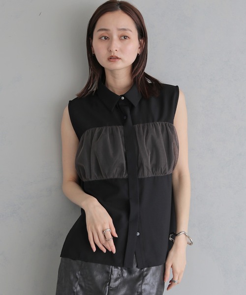 &g'aime(アンジェム)の「【&g'aime 】チュールビスチェレイヤードシャツ Tulle Bustier Layered Shirt(シャツ/ブラウス・レディース・ブラック/ブラウン/ホワイト・FREE)」の15枚目の写真