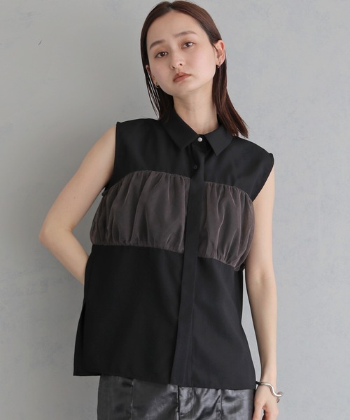&g'aime(アンジェム)の「【&g'aime 】チュールビスチェレイヤードシャツ Tulle Bustier Layered Shirt(シャツ/ブラウス・レディース・ブラック/ブラウン/ホワイト・FREE)」の16枚目の写真