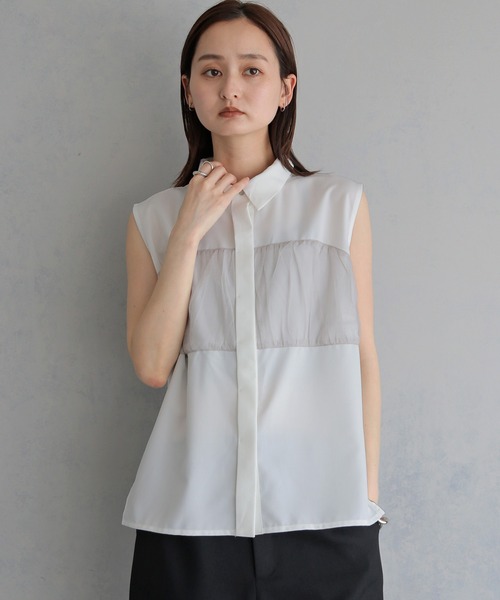 &g'aime(アンジェム)の「【&g'aime 】チュールビスチェレイヤードシャツ Tulle Bustier Layered Shirt(シャツ/ブラウス・レディース・ブラック/ブラウン/ホワイト・FREE)」の4枚目の写真