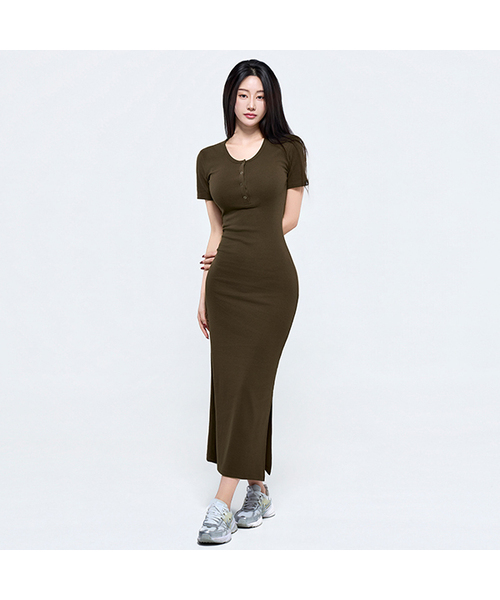 PHYSICAL GARMENTS（フィジカルガーメンツ）の「P5087 半袖スリム切り替えワンピース [4COLOR]（ワンピース・レディース・ピンク/チャコール/ブラウン/ブラック・FREE）」の3枚目の写真