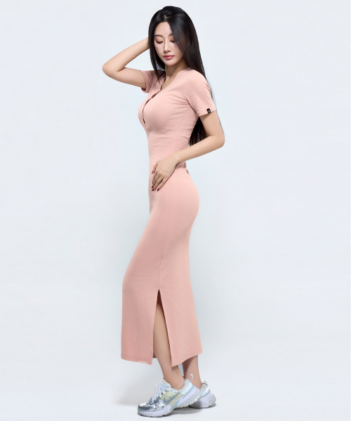 PHYSICAL GARMENTS（フィジカルガーメンツ）の「P5087 半袖スリム切り替えワンピース [4COLOR]（ワンピース・レディース・ピンク/チャコール/ブラウン/ブラック・FREE）」の8枚目の写真