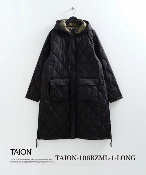 TAION(タイオン)の「【TAION(タイオン)】〈ユニセックス〉ミリタリー フードロング ダウンコート(ダウンジャケット/コート・メンズ・ブラック・M/S/L)」の1枚目の写真
