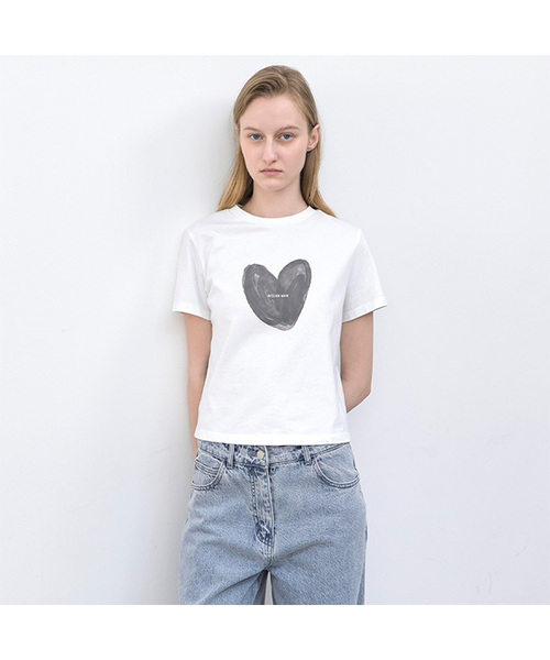 ATELIER NAIN(アトリエナイン)の「LOGO HEART STANDARD FIT TEE (T-7222)(Tシャツ/カットソー・レディース・ホワイト/ライトグレー/ライトブルー・FREE)」の1枚目の写真