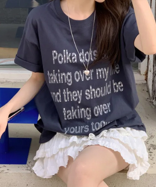 VIVID LADY(ビビッドレディー)の「シルバードットロゴプリント 半袖Tシャツ(Tシャツ/カットソー・レディース・イエロー/ネイビー/ホワイト/ミント・FREE)」の3枚目の写真