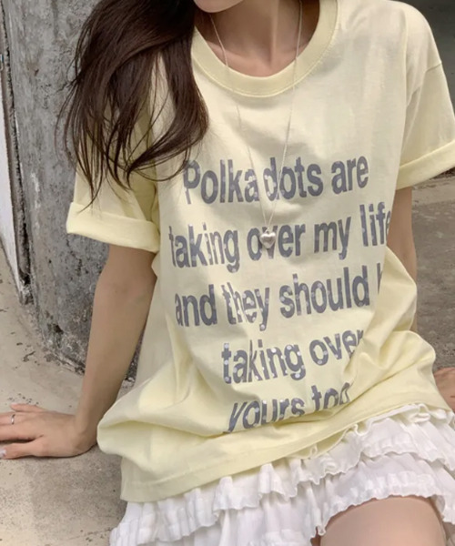 VIVID LADY(ビビッドレディー)の「シルバードットロゴプリント 半袖Tシャツ(Tシャツ/カットソー・レディース・イエロー/ネイビー/ホワイト/ミント・FREE)」の4枚目の写真