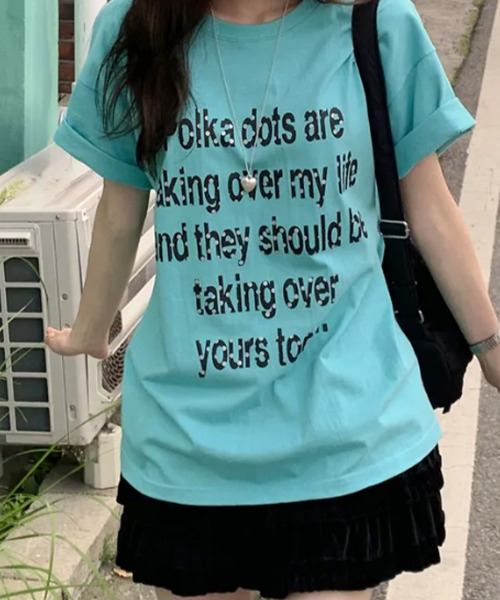 VIVID LADY(ビビッドレディー)の「シルバードットロゴプリント 半袖Tシャツ(Tシャツ/カットソー・レディース・イエロー/ネイビー/ホワイト/ミント・FREE)」の1枚目の写真
