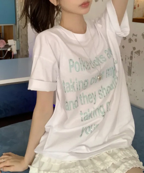 VIVID LADY(ビビッドレディー)の「シルバードットロゴプリント 半袖Tシャツ(Tシャツ/カットソー・レディース・イエロー/ネイビー/ホワイト/ミント・FREE)」の5枚目の写真