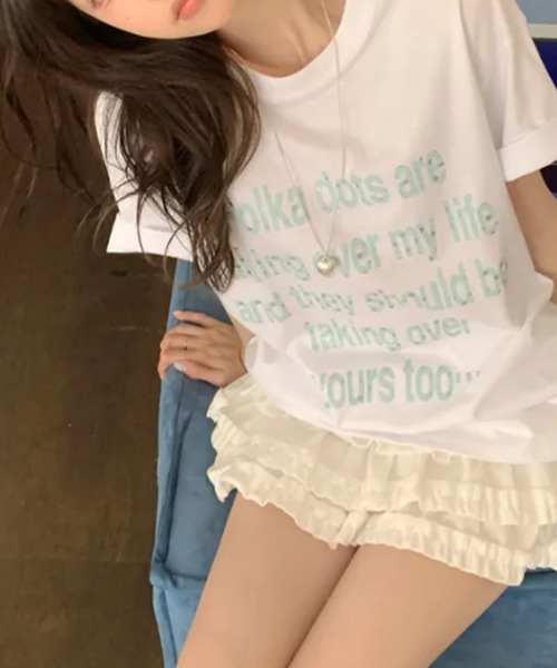 VIVID LADY(ビビッドレディー)の「シルバードットロゴプリント 半袖Tシャツ(Tシャツ/カットソー・レディース・イエロー/ネイビー/ホワイト/ミント・FREE)」の6枚目の写真