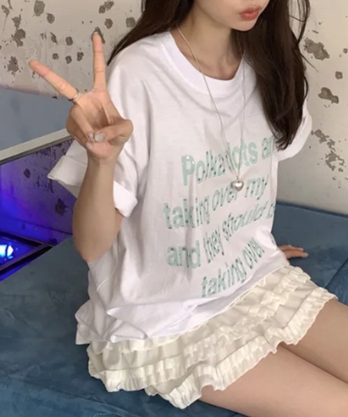 VIVID LADY(ビビッドレディー)の「シルバードットロゴプリント 半袖Tシャツ(Tシャツ/カットソー・レディース・イエロー/ネイビー/ホワイト/ミント・FREE)」の7枚目の写真