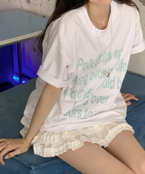 VIVID LADY(ビビッドレディー)の「シルバードットロゴプリント 半袖Tシャツ(Tシャツ/カットソー・レディース・イエロー/ネイビー/ホワイト/ミント・FREE)」の8枚目の写真