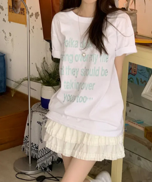 VIVID LADY(ビビッドレディー)の「シルバードットロゴプリント 半袖Tシャツ(Tシャツ/カットソー・レディース・イエロー/ネイビー/ホワイト/ミント・FREE)」の10枚目の写真