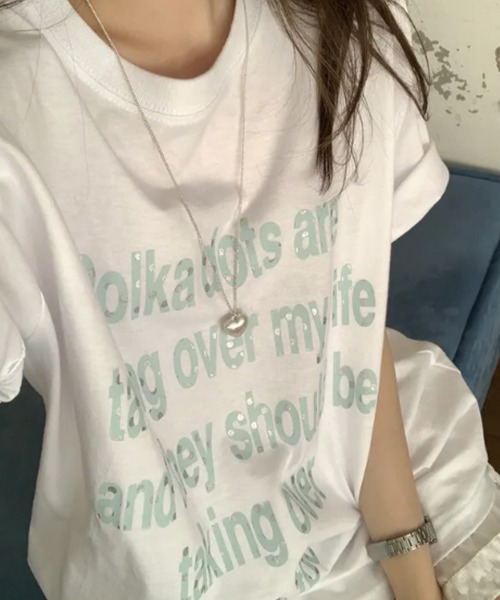 VIVID LADY(ビビッドレディー)の「シルバードットロゴプリント 半袖Tシャツ(Tシャツ/カットソー・レディース・イエロー/ネイビー/ホワイト/ミント・FREE)」の11枚目の写真