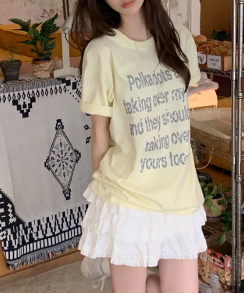 VIVID LADY(ビビッドレディー)の「シルバードットロゴプリント 半袖Tシャツ(Tシャツ/カットソー・レディース・イエロー/ネイビー/ホワイト/ミント・FREE)」の19枚目の写真