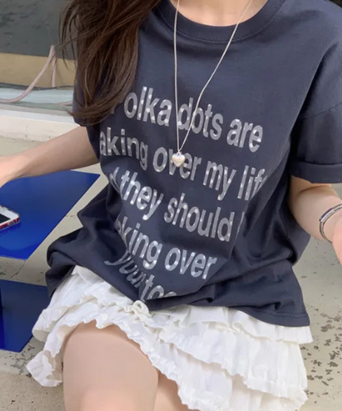 VIVID LADY(ビビッドレディー)の「シルバードットロゴプリント 半袖Tシャツ(Tシャツ/カットソー・レディース・イエロー/ネイビー/ホワイト/ミント・FREE)」の12枚目の写真