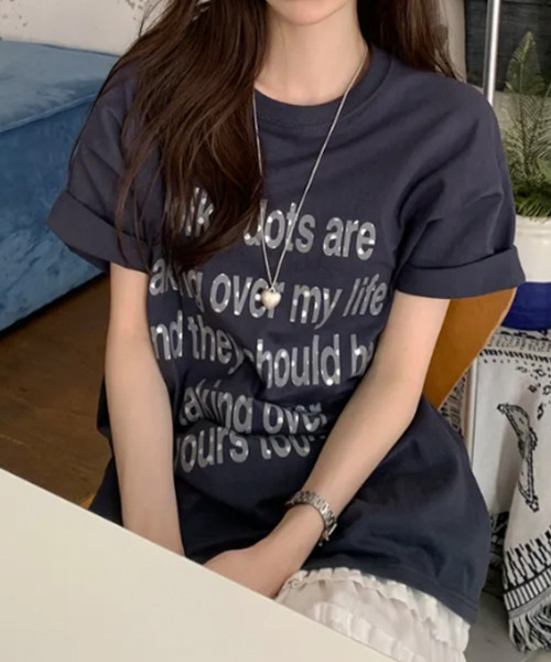 VIVID LADY(ビビッドレディー)の「シルバードットロゴプリント 半袖Tシャツ(Tシャツ/カットソー・レディース・イエロー/ネイビー/ホワイト/ミント・FREE)」の13枚目の写真