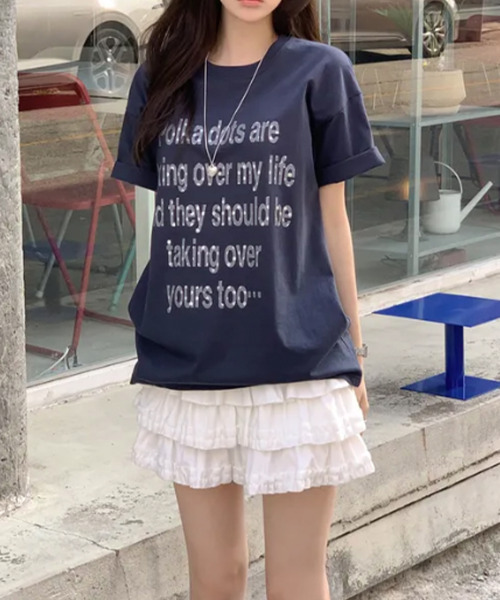 VIVID LADY(ビビッドレディー)の「シルバードットロゴプリント 半袖Tシャツ(Tシャツ/カットソー・レディース・イエロー/ネイビー/ホワイト/ミント・FREE)」の15枚目の写真