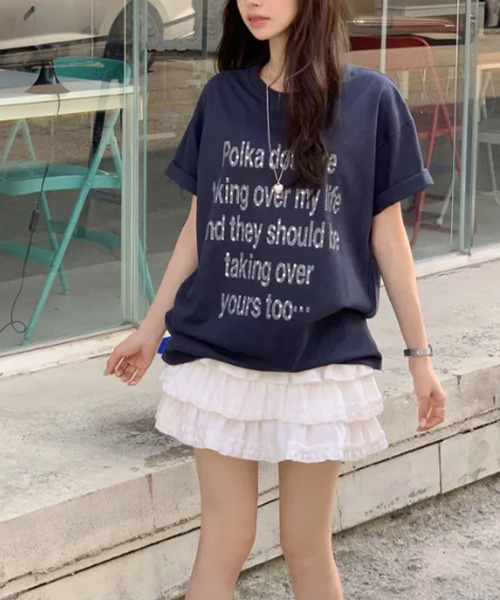 VIVID LADY(ビビッドレディー)の「シルバードットロゴプリント 半袖Tシャツ(Tシャツ/カットソー・レディース・イエロー/ネイビー/ホワイト/ミント・FREE)」の16枚目の写真