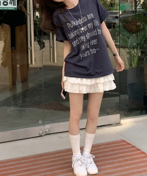 VIVID LADY(ビビッドレディー)の「シルバードットロゴプリント 半袖Tシャツ(Tシャツ/カットソー・レディース・イエロー/ネイビー/ホワイト/ミント・FREE)」の17枚目の写真