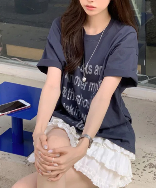 VIVID LADY(ビビッドレディー)の「シルバードットロゴプリント 半袖Tシャツ(Tシャツ/カットソー・レディース・イエロー/ネイビー/ホワイト/ミント・FREE)」の18枚目の写真