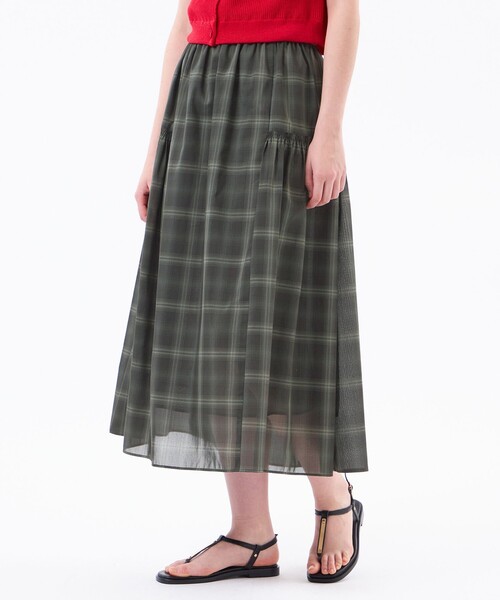 MACKINTOSH PHILOSOPHY(マッキントッシュ フィロソフィー)の「チェックボイルサイドギャザースカート(スカート・レディース・ネイビー/ライトイエロー・38)」の2枚目の写真