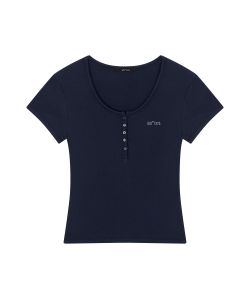 ASON（アズオン）の「EVER BUTTON TEE / NAVY（Tシャツ/カットソー・レディース・その他・FREE）」の2枚目の写真