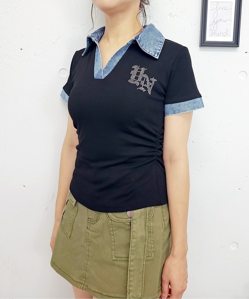 FUN(ファン)の「デニムスキッパープルオーバー(Tシャツ/カットソー・レディース・レッド/ブラック/アイボリー・FREE)」の1枚目の写真