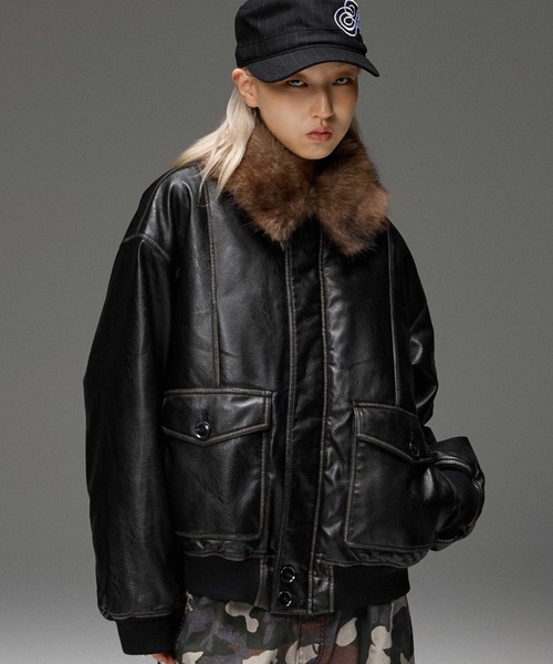 X-girl(エックスガール)の「DETACHABLE FAUX FUR COLLAR PATCHED LOGO JACKET(ブルゾン・レディース・ブラウン/ブラック・S/M)」の1枚目の写真
