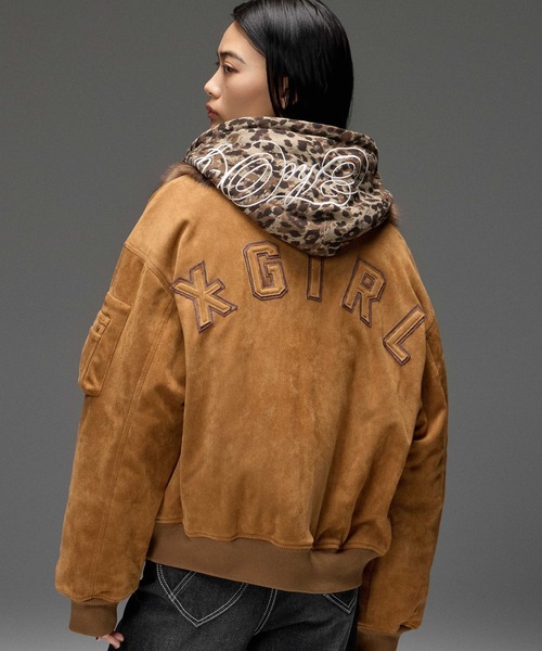 X-girl(エックスガール)の「DETACHABLE FAUX FUR COLLAR PATCHED LOGO JACKET(ブルゾン・レディース・ブラウン/ブラック・S/M)」の4枚目の写真