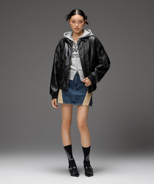 X-girl(エックスガール)の「DETACHABLE FAUX FUR COLLAR PATCHED LOGO JACKET(ブルゾン・レディース・ブラウン/ブラック・S/M)」の10枚目の写真