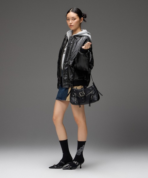 X-girl(エックスガール)の「DETACHABLE FAUX FUR COLLAR PATCHED LOGO JACKET(ブルゾン・レディース・ブラウン/ブラック・S/M)」の11枚目の写真