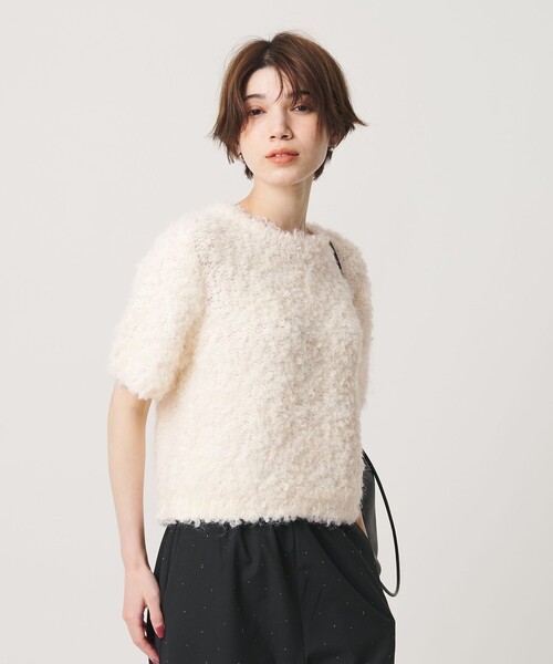 BEAUTY&YOUTH UNITED ARROWS(ビューティーアンドユースユナイテッドアローズ)の「ループフェザーヤーン ハーフスリーブ ニットプルオーバー(ニット/セーター・レディース・ブラック/ナチュラル/ライトグレー・FREE)」の1枚目の写真