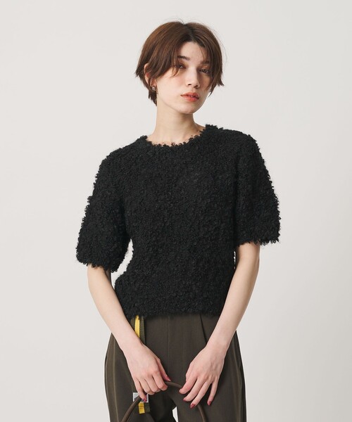 BEAUTY&YOUTH UNITED ARROWS(ビューティーアンドユースユナイテッドアローズ)の「ループフェザーヤーン ハーフスリーブ ニットプルオーバー(ニット/セーター・レディース・ブラック/ナチュラル/ライトグレー・FREE)」の2枚目の写真