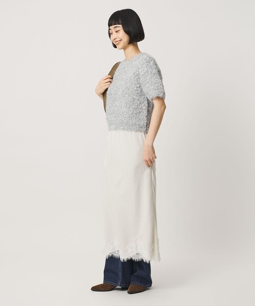 BEAUTY&YOUTH UNITED ARROWS(ビューティーアンドユースユナイテッドアローズ)の「ループフェザーヤーン ハーフスリーブ ニットプルオーバー(ニット/セーター・レディース・ブラック/ナチュラル/ライトグレー・FREE)」の6枚目の写真