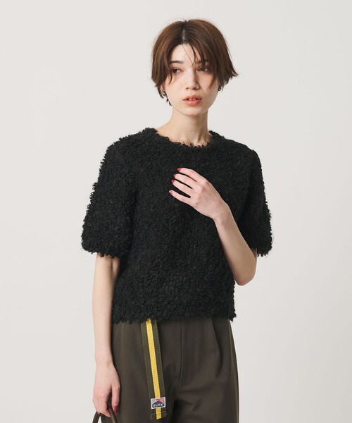 BEAUTY&YOUTH UNITED ARROWS(ビューティーアンドユースユナイテッドアローズ)の「ループフェザーヤーン ハーフスリーブ ニットプルオーバー(ニット/セーター・レディース・ブラック/ナチュラル/ライトグレー・FREE)」の7枚目の写真