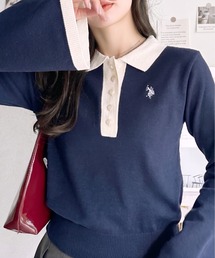 U.S. POLO ASSN.（ユーエスポロアッスン）の「【Ada.別注 U.S. POLO ASSN.】 バイカラー ポロ襟 フレアスリーブ ニット（ポロシャツ）」