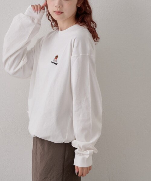 CIAOPANIC TYPY(チャオパニックティピー)の「【DOG&OJISAN】ワンポイント刺繍ロンTEE(Tシャツ/カットソー・メンズ・ベージュ/チャコールグレー/グレー/ホワイト・LARGE/MEDIUM)」の6枚目の写真