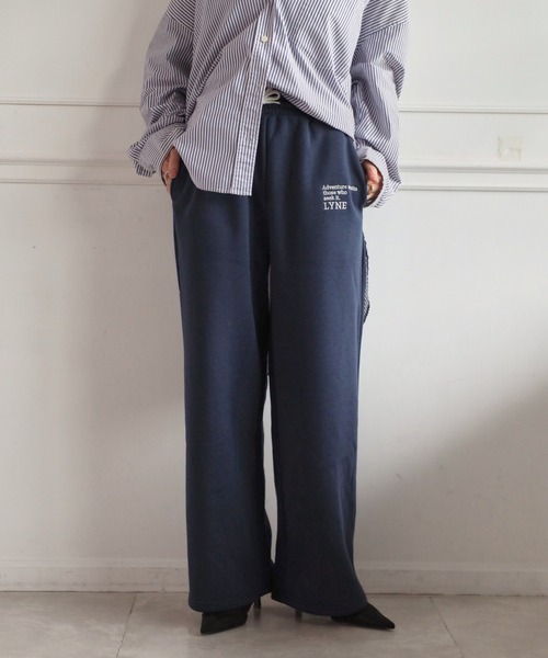裏起毛刺繍ワイドスウェットパンツ