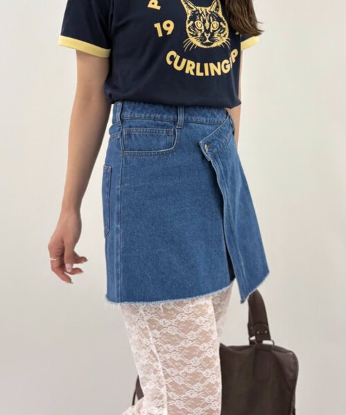 w closet(ダブルクローゼット)の「デニムラップスカート(スカート・レディース・ブルー/ブラック・FREE)」の10枚目の写真
