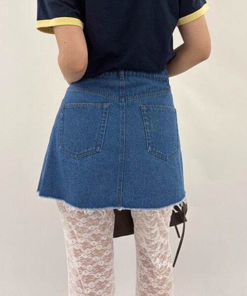 w closet(ダブルクローゼット)の「デニムラップスカート(スカート・レディース・ブルー/ブラック・FREE)」の11枚目の写真