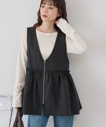 【WEB限定】ピーチ起毛ジップフリルベスト