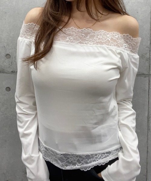 ROGER AND RAW(ロジャーアンドロウ)の「レース切替長袖オフショルトップス(Tシャツ/カットソー・レディース・ブラウン/ホワイト/ブラック・FREE)」の10枚目の写真