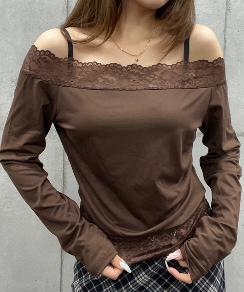 ROGER AND RAW(ロジャーアンドロウ)の「レース切替長袖オフショルトップス(Tシャツ/カットソー・レディース・ブラウン/ホワイト/ブラック・FREE)」の17枚目の写真