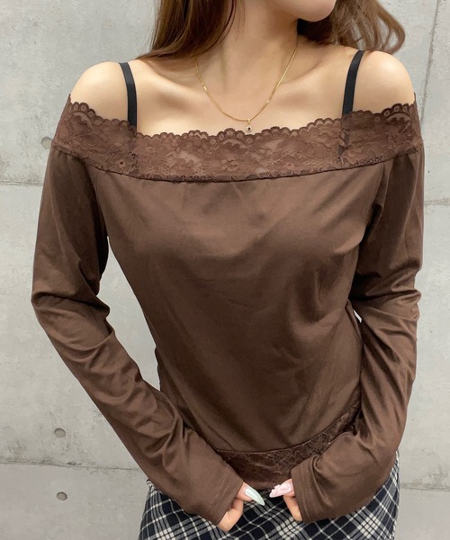 ROGER AND RAW(ロジャーアンドロウ)の「レース切替長袖オフショルトップス(Tシャツ/カットソー・レディース・ブラウン/ホワイト/ブラック・FREE)」の18枚目の写真